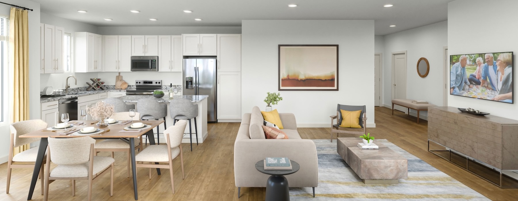 living room with a couch, coffee table, and tv
