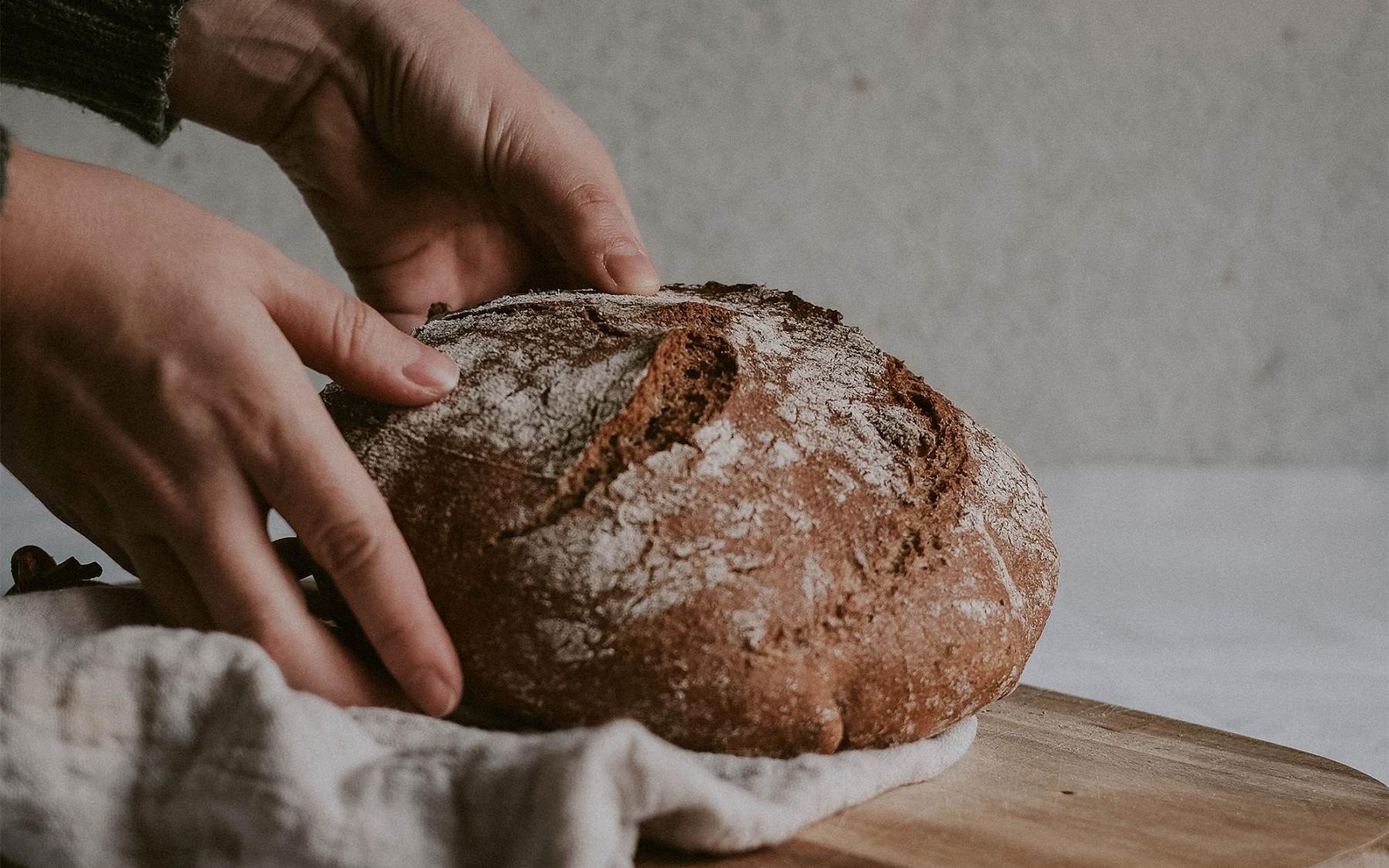 Person holding sourdough bread