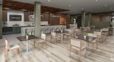 Large community kitchen with ample seating 